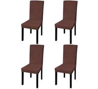 Stretch Chair Covers Brown Made of Elastic Polyester with Elastic Band, Set of 4 for Chairs up to 55 cm Height, Washable, Non-Slip, Versatile for Dining Room, Living Room, Wedding and Pet Protection