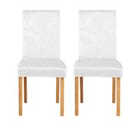 Stretch Chair Covers for Dining Chairs,Crushed Velvet Dining Chair Covers,Removable Washable High Back Chair Cover,Soft Protector for Seat Covers for Wedding Party Dining Room Home (White, 2PCS)