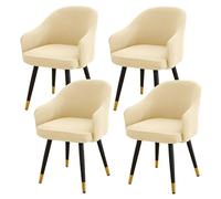 Stretch Chair Covers with Armrests Set of 4 Removable & Washable Elastic Dining & Office Chair Protectors for Kitchen Hotel Wedding (Beige)