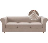 Stretch Chesterfield Sofa Cover 3 Seater Non Slip Furniture Protector with Separate Cushion Covers Spandex Couch Slipcover for Living Room Sand Color Enhanced Sofa Protection and Style