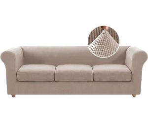 Stretch Chesterfield Sofa Cover 3 Seater Non Slip Furniture Protector with Separate Cushion Covers Spandex Couch Slipcover for Living Room Sand Color Enhanced Sofa Protection and Style