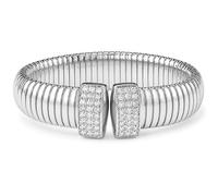 Stretch Chunky Herringbone CZ Bangle Bracelet for Women by Ginger Lyne, 6 UK, Stainless Steel, Cubic Zirconia
