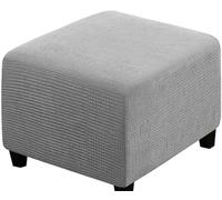 Stretch Corduroy Ottoman Slipcover,Square Footstool Cover Large Brown Grey Black Footrest Pouffe Protector Covers With Elastic Bottom Washable Super Soft Ottoman Covers(Light grey,55x55 cm)