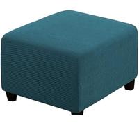 Stretch Corduroy Ottoman Slipcover,Square Footstool Cover Large Brown Grey Black Footrest Pouffe Protector Covers With Elastic Bottom Washable Super Soft Ottoman Covers(Water Blue,75x75 cm)