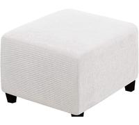 Stretch Corduroy Ottoman Slipcover,Square Footstool Cover Large Brown Grey Black Footrest Pouffe Protector Covers With Elastic Bottom Washable Super Soft Ottoman Covers(Tooth White,55x55 cm)