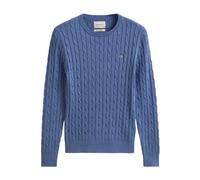 Stretch Cotton Cable Knit Crew Neck Jumper - female - Gant - Round-neck Knitwear - Blue - L - Knitwear L
