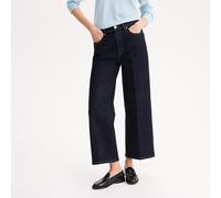 Stretch Cotton Cropped Wide Leg Jeans Untreated Blue