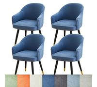 Stretch Curved Back Dining Armchair Slipcovers, Removable Washable Swivel Accent Seat Protector for Vanity Office Desk,Dark Blue,4PCS