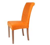 Stretch Dining Room Chair Covers Velvet Soft Washable Dining Stool Removable Chair Slipcover Seat Protector (Orange, 4)