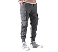 Stretch Drawstring Waist Trousers Men's Cargo Pants Mens Combat Builders Work Trouser Adjustable Elastic Waist Band Zipped Pockets Men Work Trousers Fashion Comfortable Trousers for Men