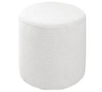 Stretch Elastic Round Ottoman Slipcover - Textured Checked Fabric Machine Washable Fits 100cm Diameter Ottoman Durable Footstool Protector Available in Small/Large Sizes