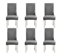 Stretch Faux Leather Dining Chair Covers Set of 6 Waterproof & Oil proof Removable Washable Fits Most Chairs Grey PU Slipcovers for Dining Room
