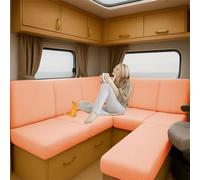 Stretch Fit Caravan Seat Cushion Covers for Motorhomes & Campers, Non-Slip Sofa Slipcovers with Elastic Straps, Indoor/Outdoor Use, Orange (L145-190cm, W95-120cm)