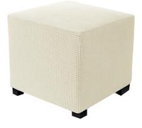 Stretch Footstool Cover, Square All Inclusive Pouffe Cover, Non Slip Ottoman Cover with Elastic Bottom, Soft Jacquard Tartan Stool Covers, Dustproof and Machine Washable Furniture Protector(#3,50x50cm