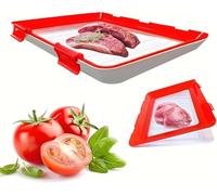 Stretch Fresh Storage Trays, 12 x 8.6'', Silicone Food Storage Trays, Stackable Reusable Food Tray Container with Lid, Fresh Tray Storage for Food Preservation - RED