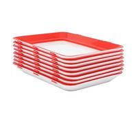 Stretch Fresh Storage Trays, 8Pcs Stackable Cold Meat Containers for Fridge Vacuum Food Preservation Tray with Elastic Lid Freezer Storage Boxes for Meat Vegetable Fruit 29.5*22.5*3cm Red, White