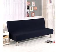 Stretch Futon Cover Armless Sofa Slipcover Foldable Sofa Bed Covers with Elastic Bottom, Machine Washable (Black)