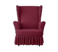 Stretch High Back Wingback Chair Slipcover Set with Skirt & Ottoman Cover, Seersucker Bubble Texture, Universal Fit, Washable Furniture Protector for Living Room(Red,Chair)