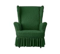 Stretch High Back Wingback Chair Slipcover Set with Skirt & Ottoman Cover, Seersucker Bubble Texture, Universal Fit, Washable Furniture Protector for Living Room(Green,Chair)