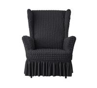 Stretch High Back Wingback Chair Slipcover Set with Skirt & Ottoman Cover, Seersucker Bubble Texture, Universal Fit, Washable Furniture Protector for Living Room(Black,Chair)