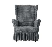 Stretch High Back Wingback Chair Slipcover Set with Skirt & Ottoman Cover, Seersucker Bubble Texture, Universal Fit, Washable Furniture Protector for Living Room(Gray,Chair)