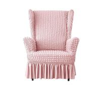 Stretch High Back Wingback Chair Slipcover Set with Skirt & Ottoman Cover, Seersucker Bubble Texture, Universal Fit, Washable Furniture Protector for Living Room(Pink,Chair)