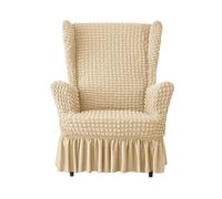 Stretch High Back Wingback Chair Slipcover Set with Skirt & Ottoman Cover, Seersucker Bubble Texture, Universal Fit, Washable Furniture Protector for Living Room(Khaki,Chair)