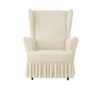 Stretch High Back Wingback Chair Slipcover Set with Skirt & Ottoman Cover, Seersucker Bubble Texture, Universal Fit, Washable Furniture Protector for Living Room(White,Chair)