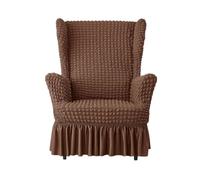 Stretch High Back Wingback Chair Slipcover Set with Skirt & Ottoman Cover, Seersucker Bubble Texture, Universal Fit, Washable Furniture Protector for Living Room(Brown,Chair)
