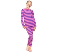 STRETCH IS COMFORT Oh So Soft Youth Girls Long or Short Sleeve Crew and Leggings Set, Includes Top and Bottom, Pink Purple Stripes, 10
