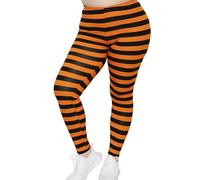STRETCH IS COMFORT Women's and Plus Size Oh So Soft Knee & Full Length Leggings | Lots of Prints | Adult Sizes S-7X, Black Orange Stripes, M