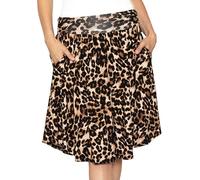 STRETCH IS COMFORT Women's and Plus Size Scoop Hem Flare Mid Length Skirt with Pockets | S-5X, Brown Leopard, XL