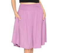 STRETCH IS COMFORT Women's and Plus Size Scoop Hem Flare Mid Length Skirt with Pockets | S-5X, Lilac, XL