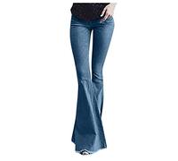 Stretch Jeans for Women UK Bootcut High Waist Casual Solid Colour Trousers Simple Style Bell Bottom Trousers Women 70S Flared Jeans Y2K Full Length Loungewear Streetwear Womens Pants Dark Blue