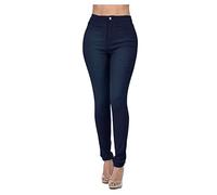 Stretch Jeggings for Women, Women High Waisted Jeans Skinny Straight Leg Cotton Pants Casual Solid Color Slim Fit Pencil Pants Stretch Jeans for Women UK Ladies Skinny Fit Ankle Jeans Dark Blue