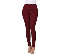 Stretch Jeggings for Women, Women High Waisted Jeans Skinny Straight Leg Cotton Pants Casual Solid Color Slim Fit Pencil Pants Stretch Jeans for Women UK Ladies Skinny Fit Ankle Jeans Wine