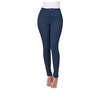 Stretch Jeggings for Women, Women High Waisted Jeans Skinny Straight Leg Cotton Pants Casual Solid Color Slim Fit Pencil Pants Stretch Jeans for Women UK Ladies Skinny Fit Ankle Jeans Blue