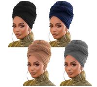 Stretch Jersey Turban Head Wrap KnitHeadwraps Urban Hair Scarf Solid color Ultra Soft Extra LongBreathable Head Band Tie for Women(Black/Navy/Dark Gray/Camel)