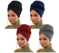 Stretch Jersey Turban Head Wrap KnitHeadwraps Urban Hair Scarf Solid color Ultra Soft Extra LongBreathable Head Band Tie for Women(Black/Navy/Dark Gray/Burgundy)