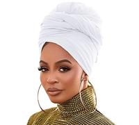 Stretch Jersey Turban Head Wrap Urban Hair Scarf Knit Headwraps Solid Color Ultra Soft Extra Long Breathable Head Band Tie for Women(White)