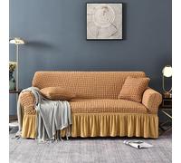 Stretch Magic Sofa Cover, Bubble Check Skirt Slipcovers for Chaise Longue, Universal Couch Protector, Easy Care Living Room Fur Cover (Camel, 1 Seater 70-120cm)