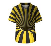 Stretch Mens Scrubs Tunic Top Breathable Medical Scrubs Blue Tunic Uniform for Carers Funny 3D Print V Neck Short Sleeve Scrub Tops with 3 Pockets Scrubs Men Tops (Yellow, XL)