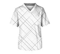 Stretch Mens Scrubs Tunic Top Doctor's Clothing Patterned Scrub Tops Smart Camouflage Print V Neck Short Sleeve Scrub Tops with 3 Pockets Nurse Tunic Men (White, L)