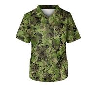 Stretch Mens Scrubs Tunic Tops Scrub Top Nurses Uniforms Tunics Light Blue Smart Camouflage Print V Neck Short Sleeve Scrub Tops with 3 Pockets Mens Scrubs Top (Army Green, L)