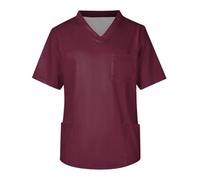 Stretch Mens V-Neck Scrubs Shirt Dental Scrubs Mens Nurse Tunic Classic Solid Colorv Neck Short Sleeve Scrub Tops with 3 Pockets Navy Blue Nurse Uniform Men's (Wine, XXL)