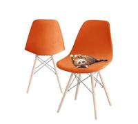 Stretch Modern Dining Chair Covers, Stretch Scandinavian Velvet Slipcovers Chair Protector Seat Covers, Shell Side Chair Covers, for Dining Room, Banquet & Party Decoration (Orange,4pcs)