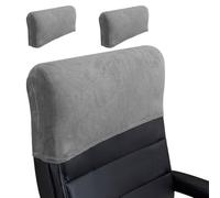 Stretch Office Chair Headrest Cover - Minimalist Elastic Backrest Protector Thick Soft Solid Colour Slipcover for Desk Boss High Back Computer Chair Daily Work Office (Velvet-# Silver,2 Pack)