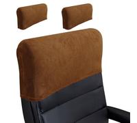 Stretch Office Chair Headrest Cover - Minimalist Elastic Backrest Protector Thick Soft Solid Colour Slipcover for Desk Boss High Back Computer Chair Daily Work Office (Velvet-# Caramel,2 Pack)