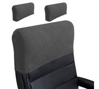 Stretch Office Chair Headrest Cover - Minimalist Elastic Backrest Protector Thick Soft Solid Colour Slipcover for Desk Boss High Back Computer Chair Daily Work Office (Velvet-# Dark Gray,2 Pack)