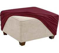 Stretch Ottoman Cover Slipcovers Square 35x35 45x45 65x65 90x90 100x100 Cm Thick Checked Jacquard Fabric Footstool Footrest Protector With Elastic Bottom For Living Room Removable Washable(Burgundy,42